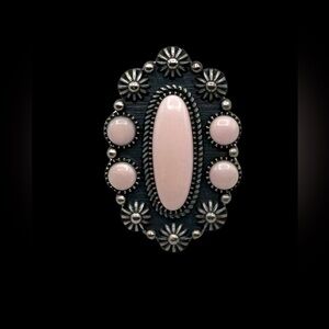 Signed Navajo Native American Sterling Silver Natural Pink Conch Ring 7